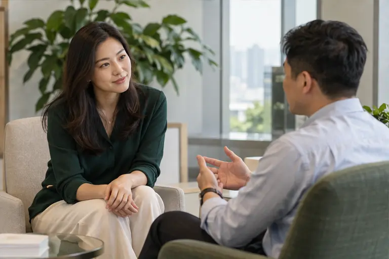 兩位同事練習一場管理對話。