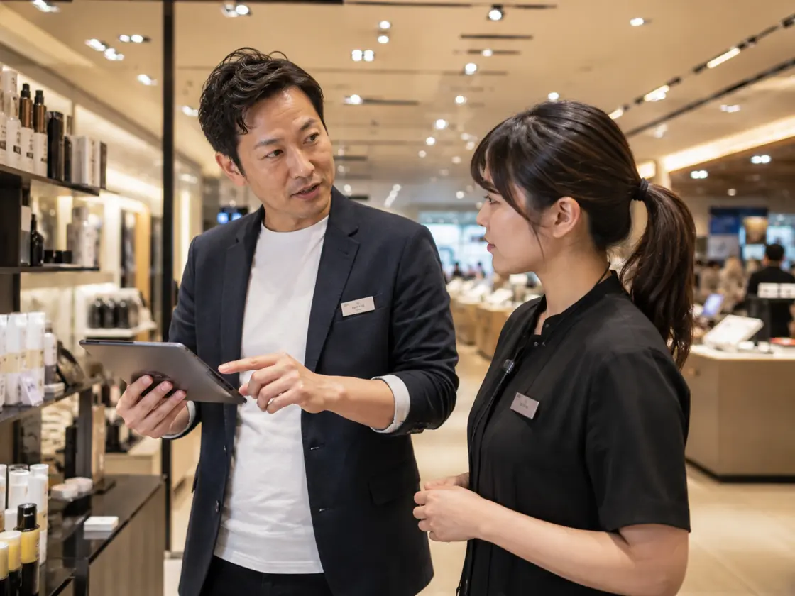 A manager and colleague in a focused work conversation.