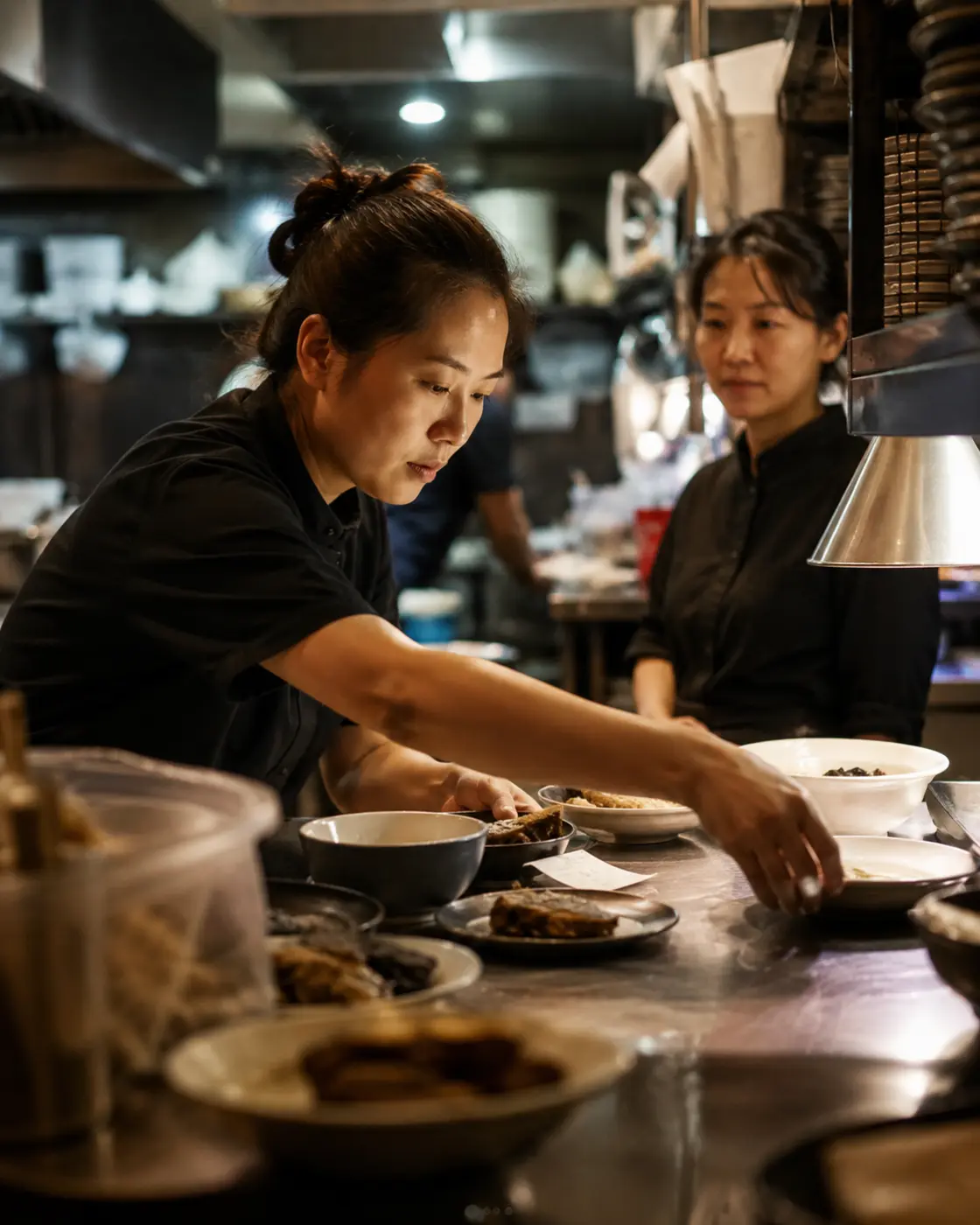 A kitchen team working through a service.